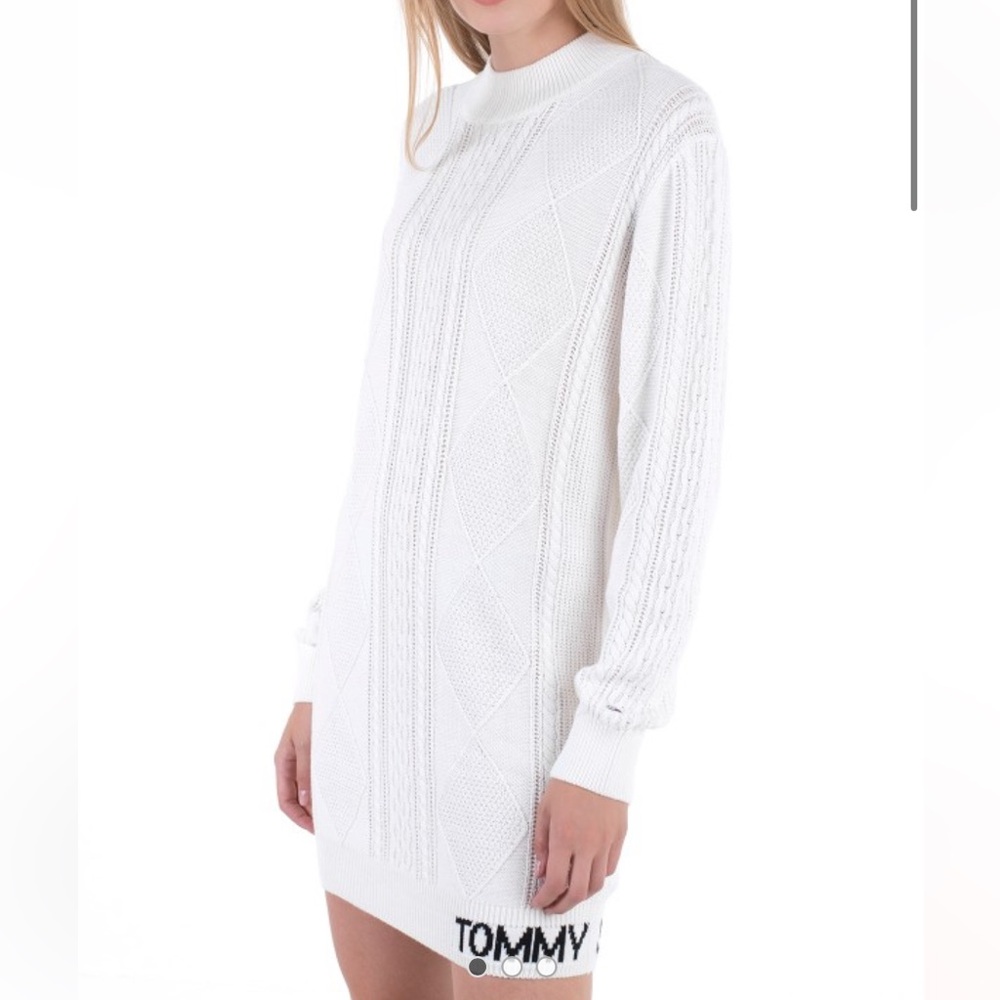 Tommy Hilfiger White Cable Knit Sweater Dress